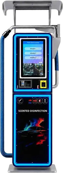 Aurelis self-service fragrance kiosk with touchscreen, payment panel, rain canopy and fragrance hose